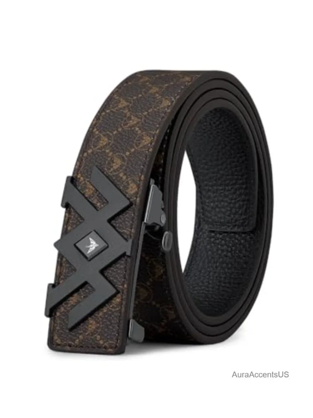 Men's Ratchet Leather Belt with Automatic Buckle - Adjustable, Cut to Fit,